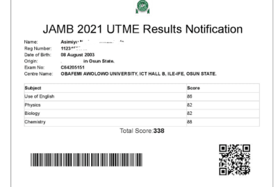 JAMB Original Result Slip