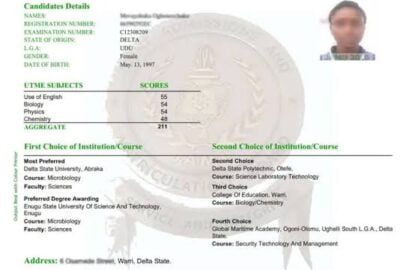 JAMB Original Result Slip