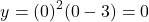 \[ y = (0)^2(0 - 3) = 0 \]