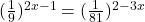 (\frac{1}{9})^{2x-1} = (\frac{1}{81})^{2-3x}