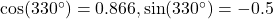 \cos(330^\circ) = 0.866, \sin(330^\circ) = -0.5