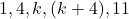 1, 4, k, (k + 4), 11