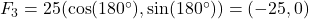 F_3 = 25(\cos(180^\circ), \sin(180^\circ)) = (-25, 0)