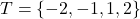 T = \{-2, -1, 1, 2\}
