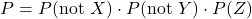 \[      P = P(\text{not } X) \cdot P(\text{not } Y) \cdot P(Z)      \]