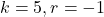 k = 5, r = -1
