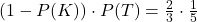 (1 - P(K)) \cdot P(T) = \frac{2}{3} \cdot \frac{1}{5}