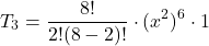 \[ T_3 = \frac{8!}{2!(8-2)!} \cdot (x^2)^6 \cdot 1 \]