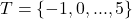 T = \{-1, 0, ..., 5\}