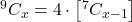 ^9C_x = 4 \cdot \left[ ^7C_{x-1} \right]