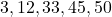 3, 12, 33, 45, 50