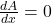 \frac{dA}{dx} = 0