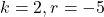 k = 2, r = -5