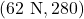 (62\text{ N}, 280°)