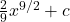 \frac{2}{9} x^{9/2} + c