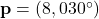 \mathbf{p} = (8, 030^\circ)