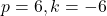 p = 6, k = -6