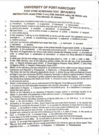 UNIPORT Post UTME Past Questions
