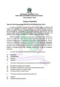 Download Covenant University Post-UTME Past Questions & Answers