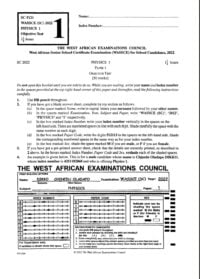 WAEC Past Questions and Answers Physics PDF Download
