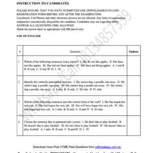 ui post utme past question art roman numeral series