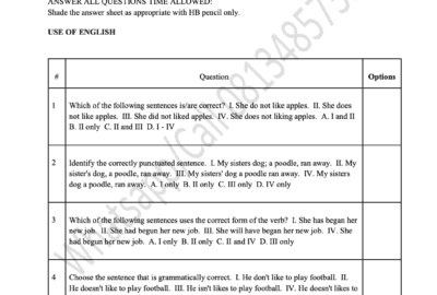 ui post utme past question art roman numeral series