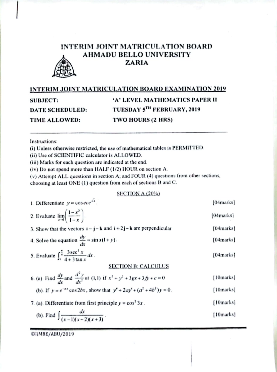 IJMB MATHEMATICS